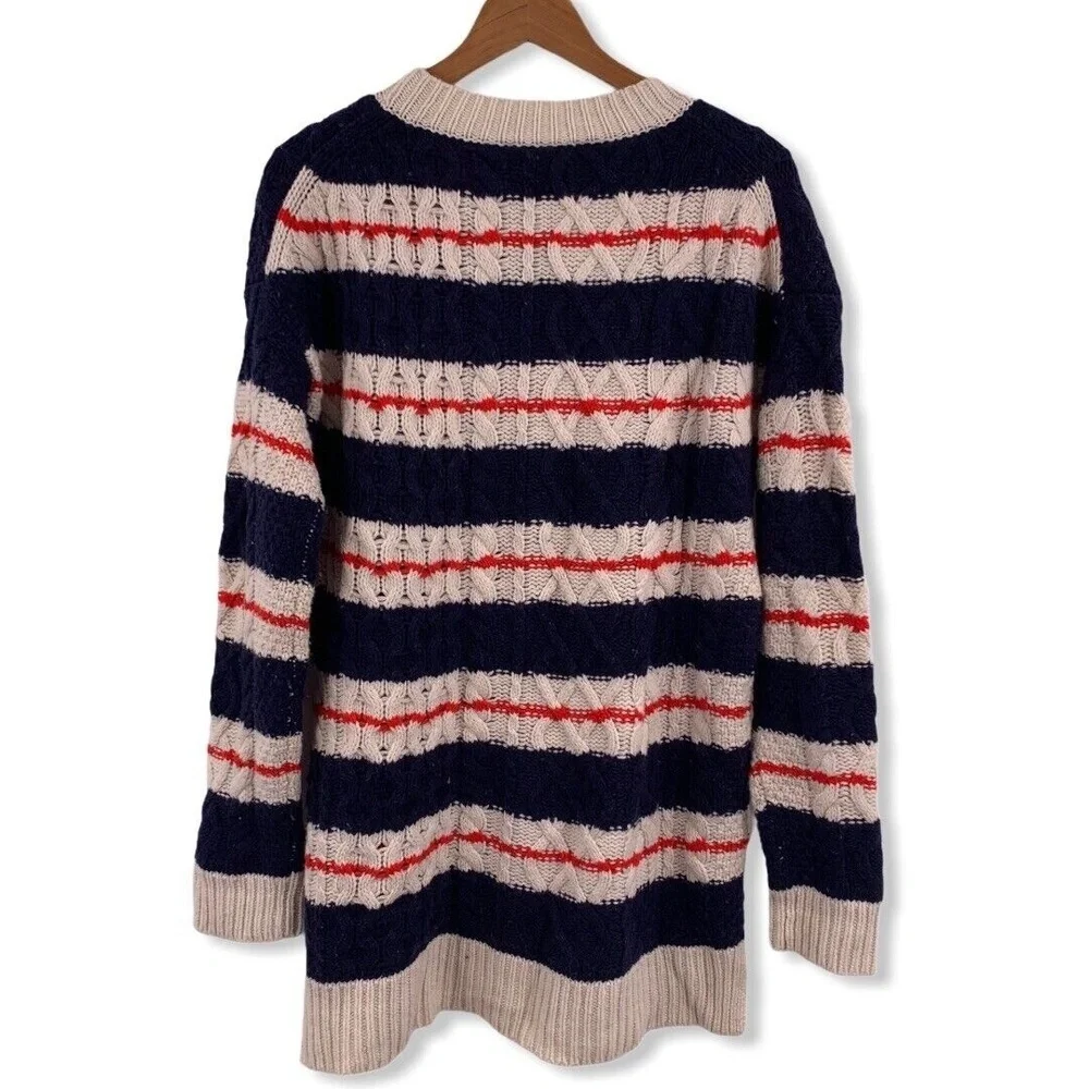 J.Crew Oversized Cozy Tunic Pullover Sweater Striped Cable Knit Crew Neck‎